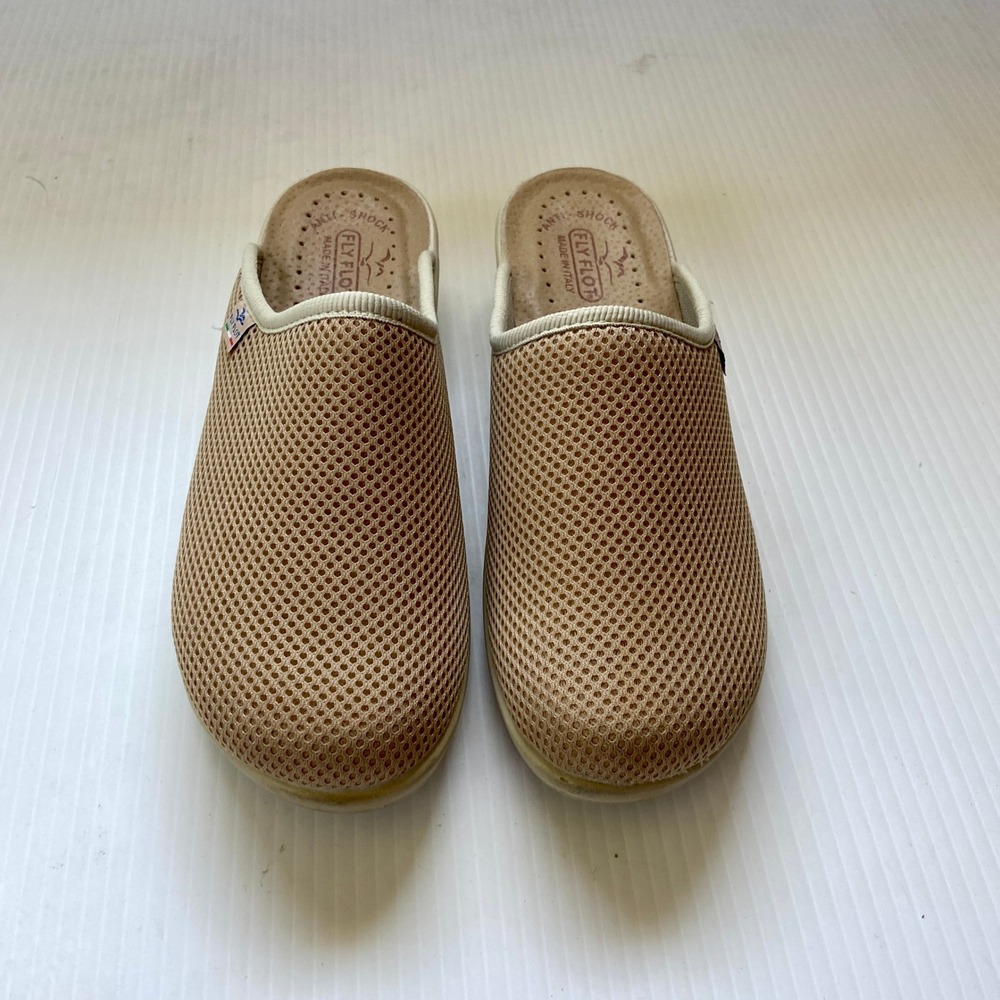 Fly‎ Flot Tan Beige Mesh Clogs Slip On Mules Womens EU 40 US 9 9.5